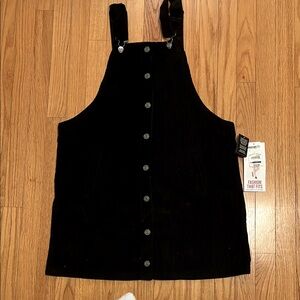 Celebrity Pink Black Corduroy Button-Front Pinafore Dress